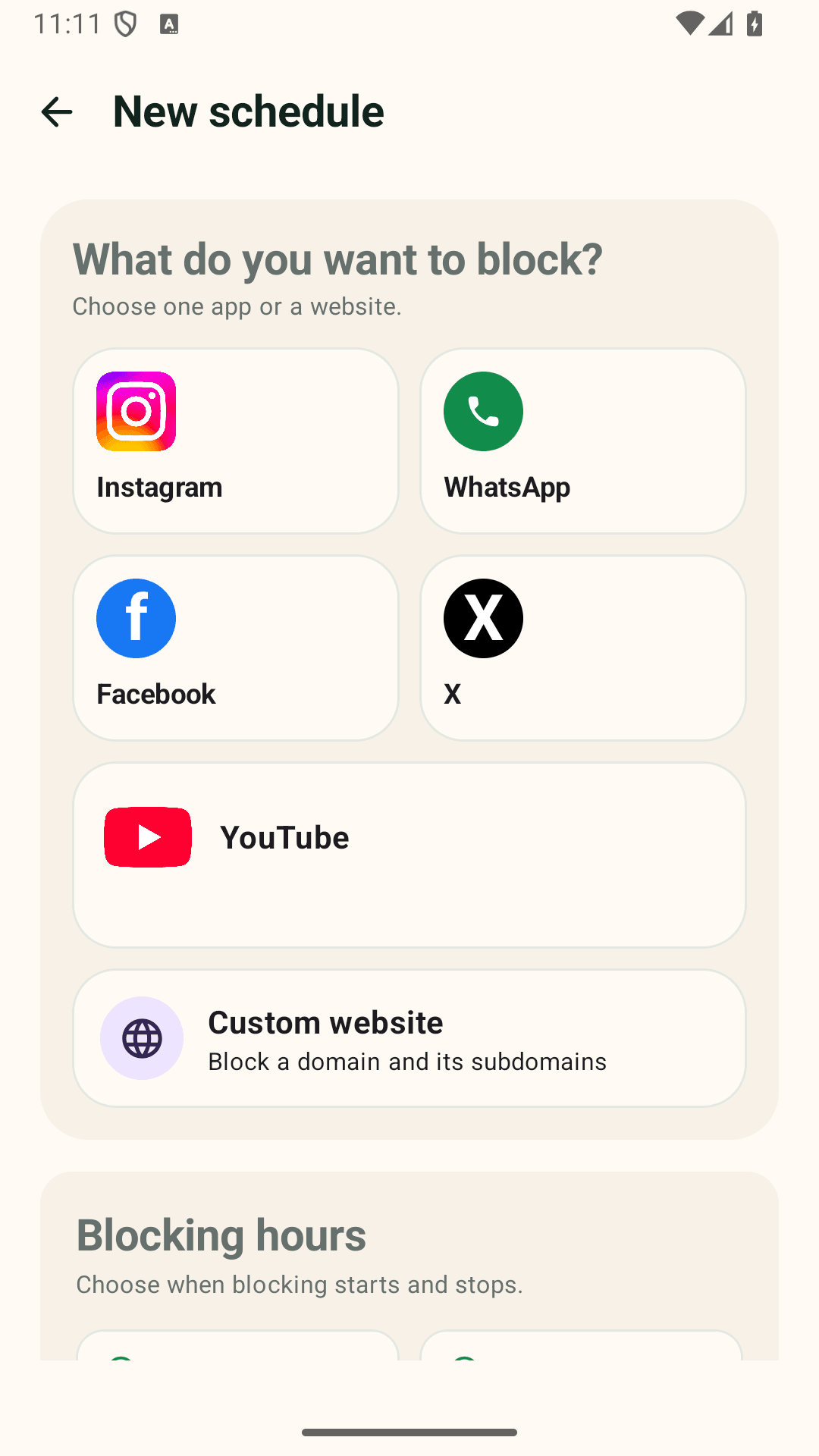 Choose distracting apps or a custom website to block in Focus.
